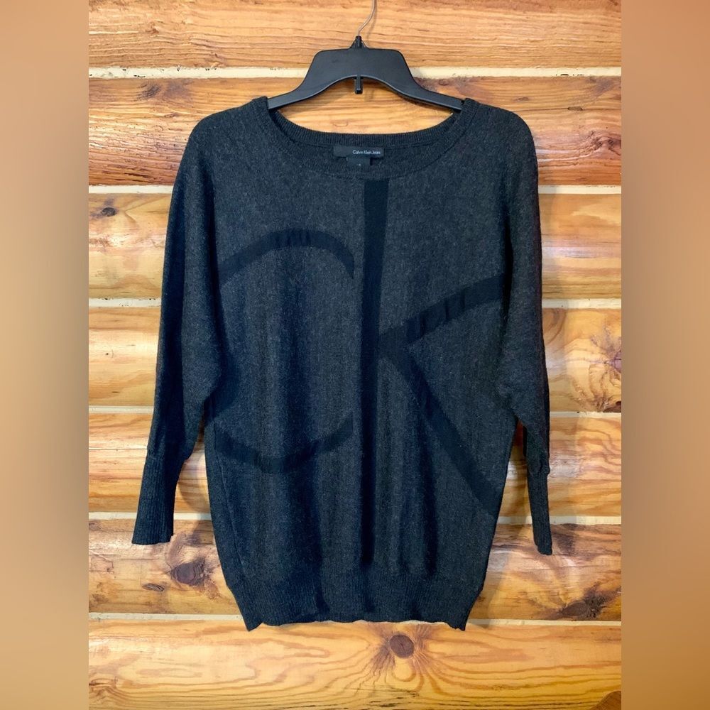 Calvin Klein Monogram Black Sweater Merino Wool Large